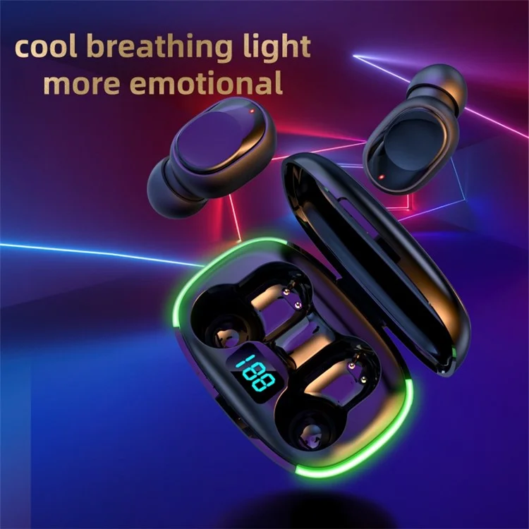 Fone de Ouvido Bluetooth Sem Fio Y70 TWS Mini Earbuds In-Ear Headphones IPX4 Resistente à Água Headset Esportivo com Tela Digital, Luz Pulsante