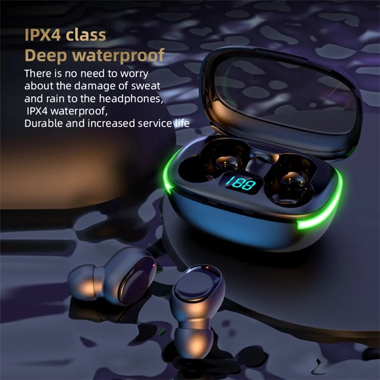 Fone de Ouvido Bluetooth Sem Fio Y70 TWS Mini Earbuds In-Ear Headphones IPX4 Resistente à Água Headset Esportivo com Tela Digital, Luz Pulsante