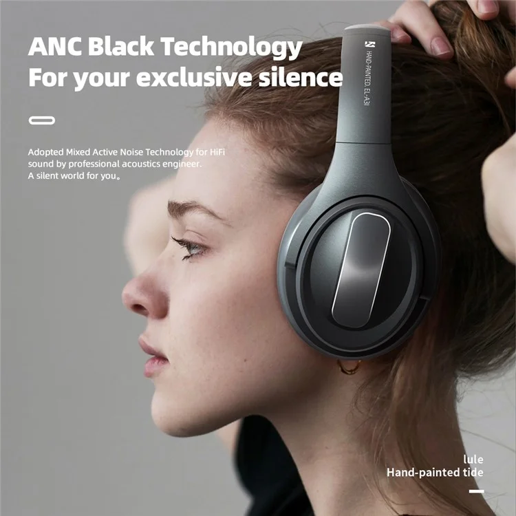 EL-A3i Over-Ear Wireless Headset Bluetooth ANC Earphone HiFi Stereo Sound Noise Cancelling Gaming Headphone - Schwarz