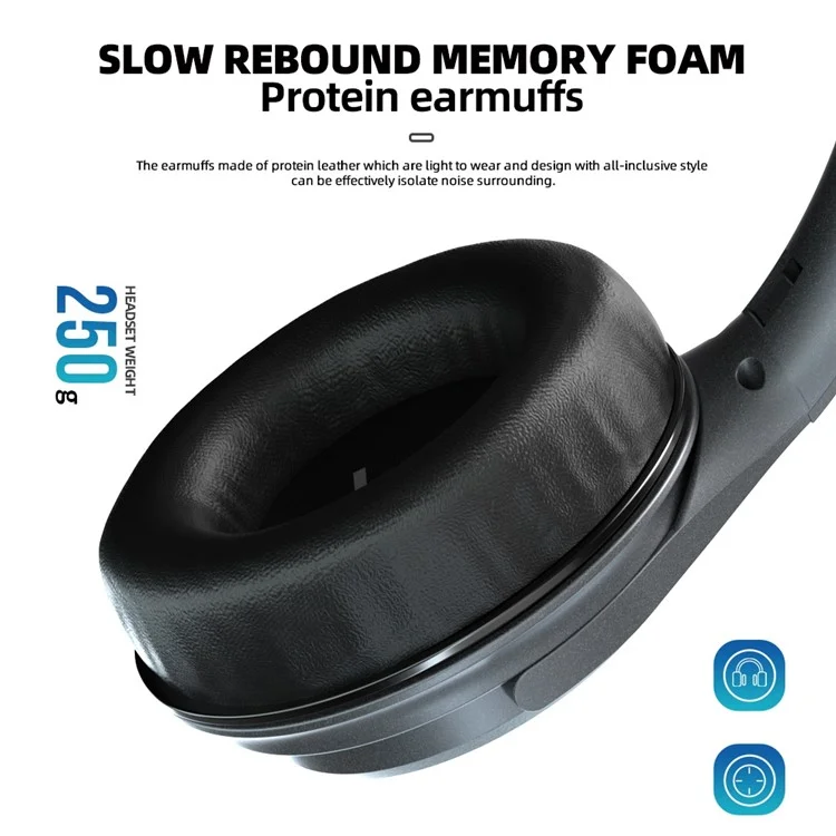 EL-A3i Over-Ear Wireless Headset Bluetooth ANC Earphone HiFi Stereo Sound Noise Cancelling Gaming Headphone - Schwarz