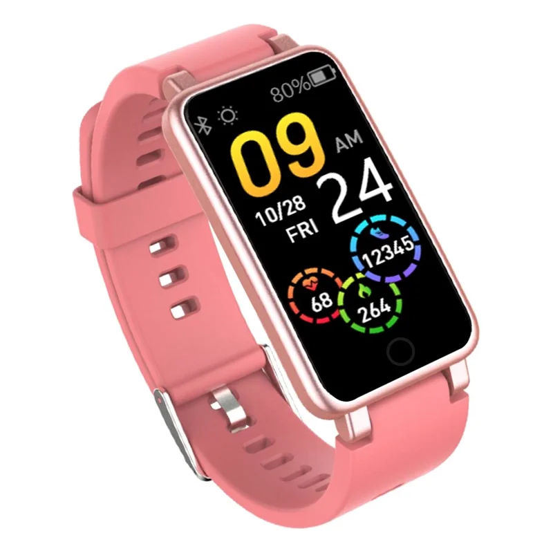 C2 Plus 0.96 inch IPS Screen Smart Watch Waterproof Bluetooth Sports Bracelet with Pedometer, Heart Rate Blood Pressure, Blood Oxygen Monitoring Support Music, Weather - Pink