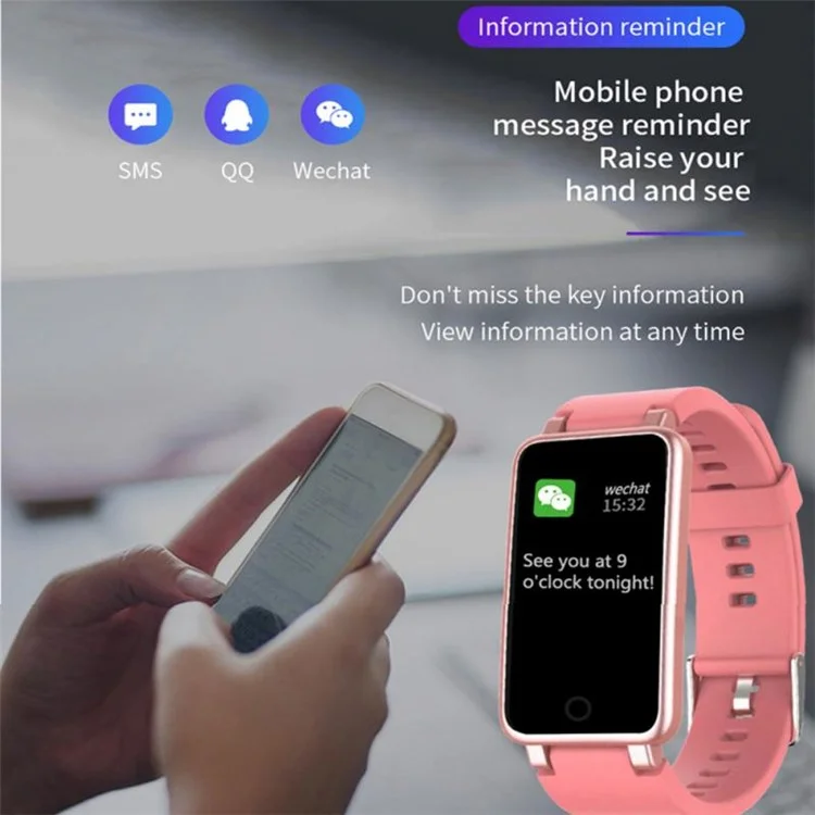 C2 Plus 0,96 Zoll IPS-Farbdisplay Smartwatch Wasserdicht Bluetooth-Sportarmband mit Schrittzähler, Herzfrequenz, Blutdruck, Sauerstoffüberwachung Unterstützung Musik, Wetter - Schwarz