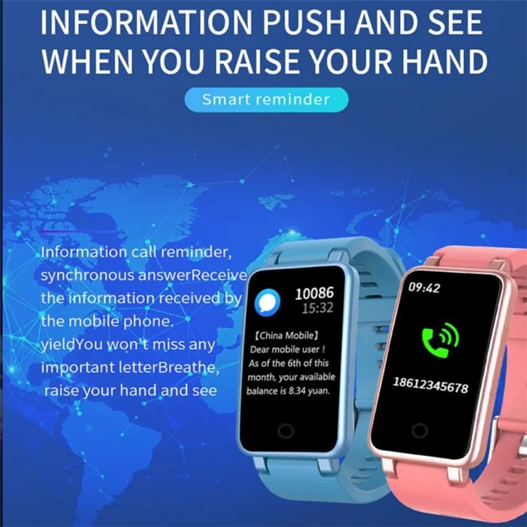 C2 Plus 0,96 Zoll IPS-Farbdisplay Smartwatch Wasserdicht Bluetooth-Sportarmband mit Schrittzähler, Herzfrequenz, Blutdruck, Sauerstoffüberwachung Unterstützung Musik, Wetter - Schwarz