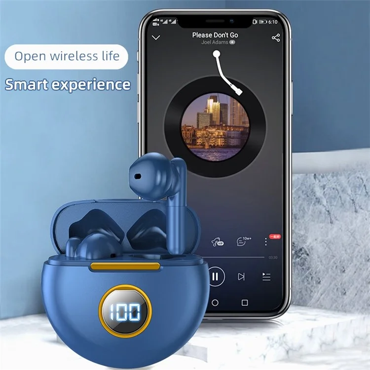 J88 TWS Wireless Bluetooth Fone de Ouvido In-ear Touch HiFi Music Headset Com Estação de Carregamento de Tela Digital - Azul