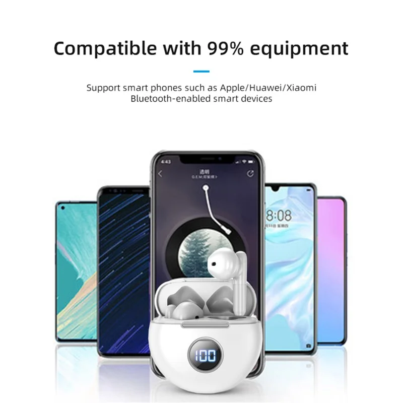 J88 TWS Wireless Bluetooth-compatible Earphone In-ear Touch HiFi Music Headset with Digital Display Charging Case - Pink