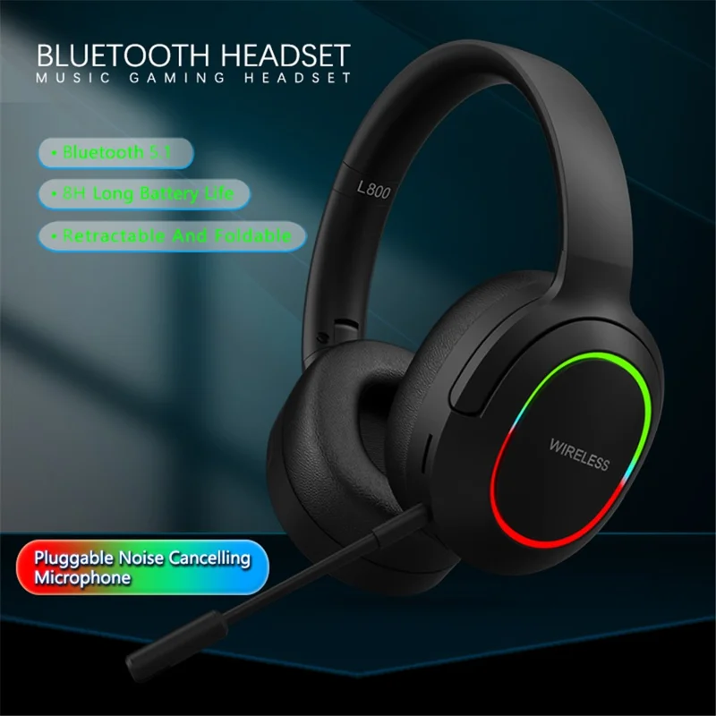 L800 Wireless Headset Music Gaming Headset Folding Bluetooth-compatible Headphone with LED Lights / Microphone - Green