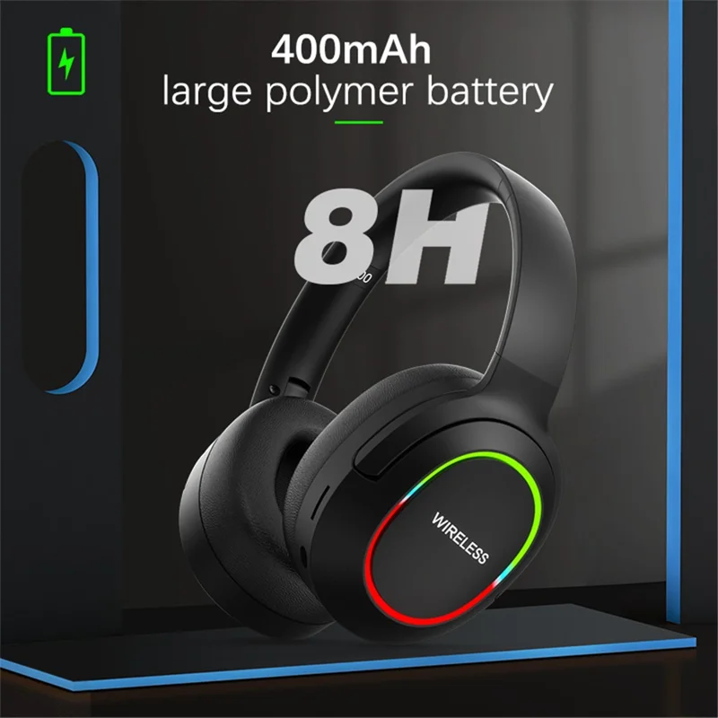 L800 Wireless Headset Music Gaming Headset Folding Bluetooth-compatible Headphone with LED Lights / Microphone - Green
