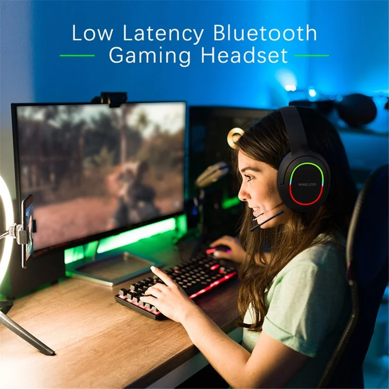 L800 Wireless Headset Music Gaming Headset Folding Bluetooth-compatible Headphone with LED Lights / Microphone - Green