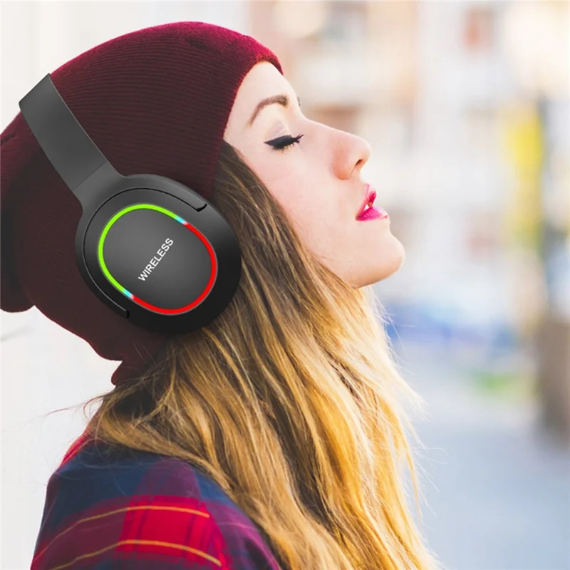 L800 Wireless Headset Music Gaming Headset Folding Bluetooth-compatible Headphone with LED Lights / Microphone - Green