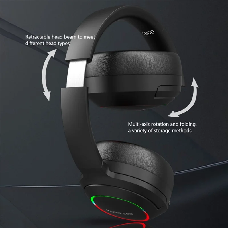 L800 Wireless Headset Music Gaming Headset Folding Bluetooth-compatible Headphone with LED Lights / Microphone - Green