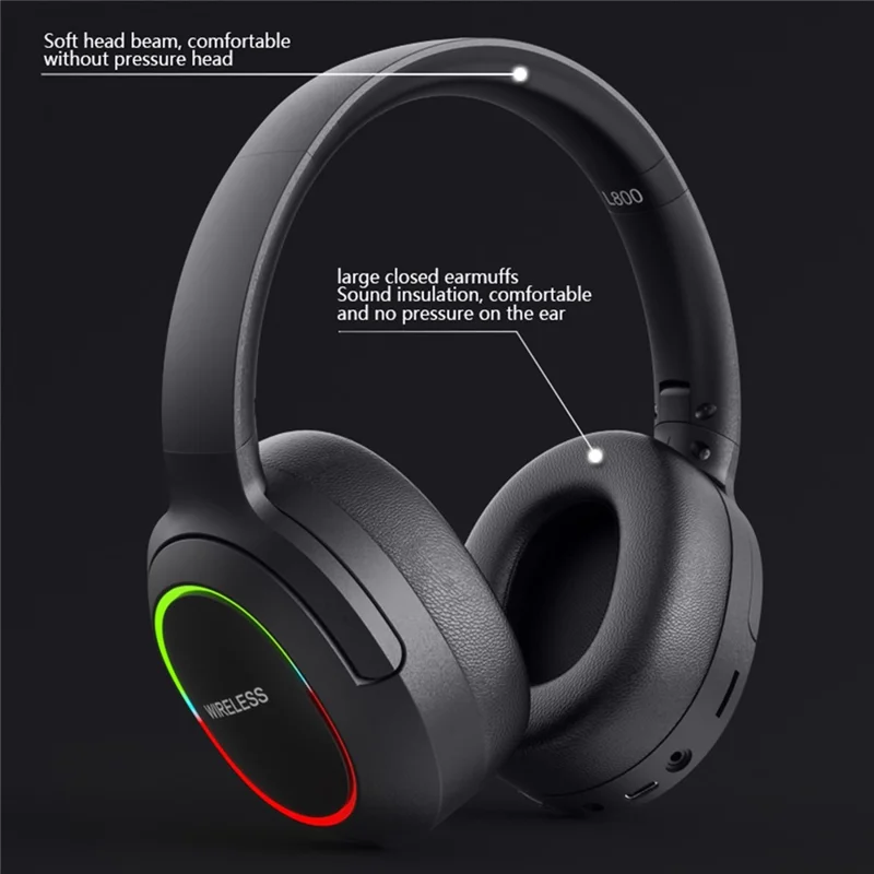 L800 Wireless Headset Music Gaming Headset Folding Bluetooth-compatible Headphone with LED Lights / Microphone - Green
