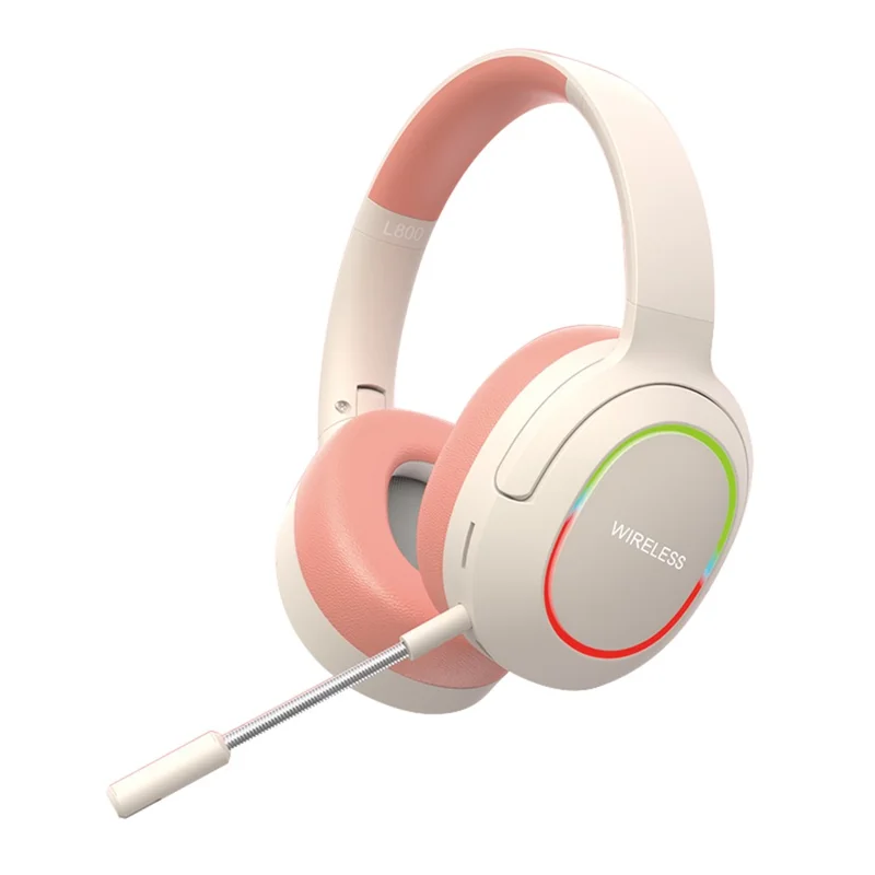 L800 Wireless Headset Music Gaming Headset Folding Bluetooth-compatible Headphone with LED Lights / Microphone - Pink