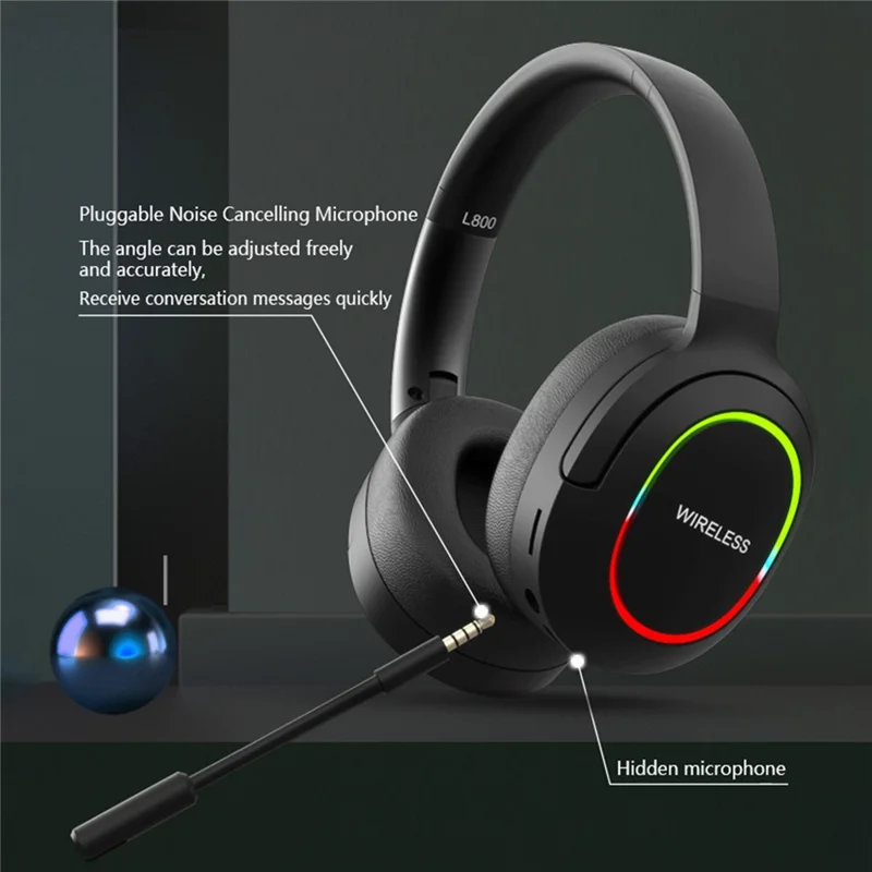 L800 Wireless Headset Music Gaming Headset Folding Bluetooth-compatible Headphone with LED Lights / Microphone - Pink