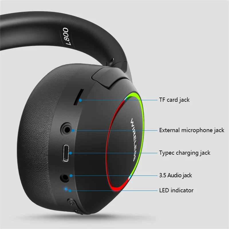 L800 Wireless Headset Music Gaming Headset Folding Bluetooth-compatible Headphone with LED Lights / Microphone - Pink