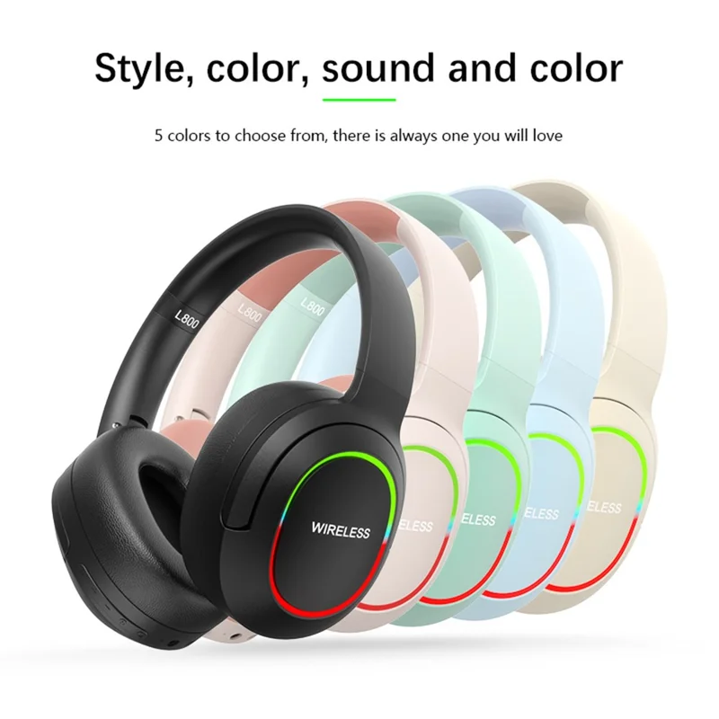 L800 Wireless Headset Music Gaming Headset Folding Bluetooth-compatible Headphone with LED Lights / Microphone - Pink