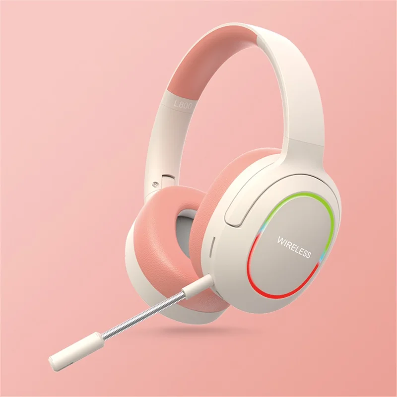 L800 Wireless Headset Music Gaming Headset Folding Bluetooth-compatible Headphone with LED Lights / Microphone - Pink
