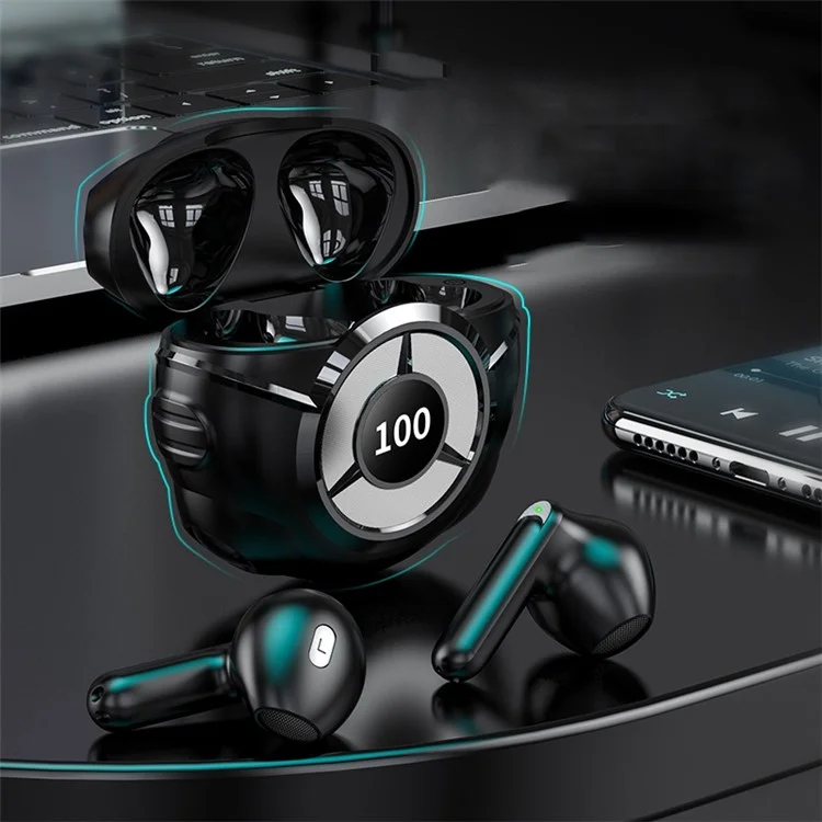 KS59 Digital Display Charging Case Bluetooth-compatible 5.2 Earphones Gaming Wireless Headsets Sports Running TWS Headphones Touch Control Operation - Black