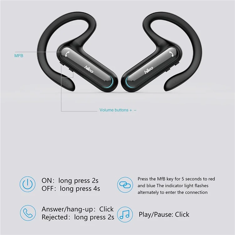 HILEO Hi90 TWS Fone de Ouvido Estéreo Sem Fio Bluetooth Ear-Hook TWS Fone de Ouvido IPX4 Resistente à Água Fones de Ouvido Esportivos