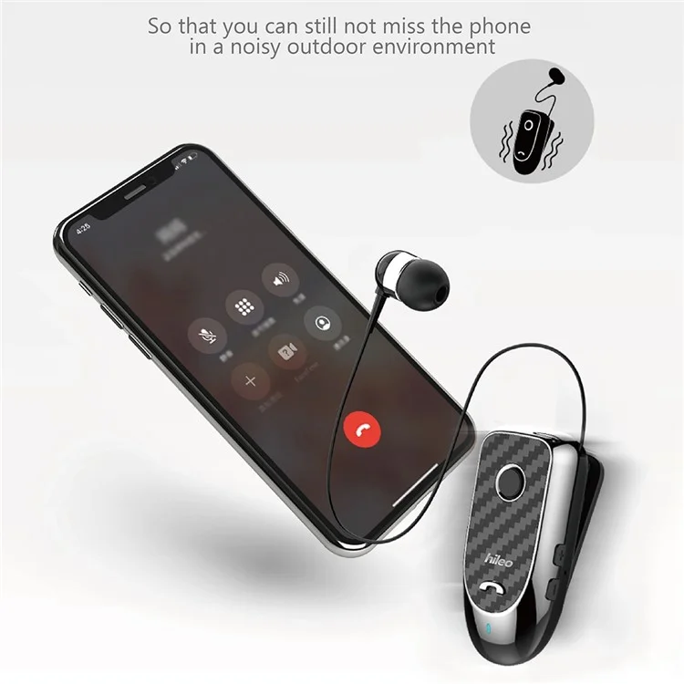 Hileo Hi60 Clip-on Style Bluetooth Headset Single Ear Wireless Headphone Stretchable Business Ecoutphone For Driving - Bleu
