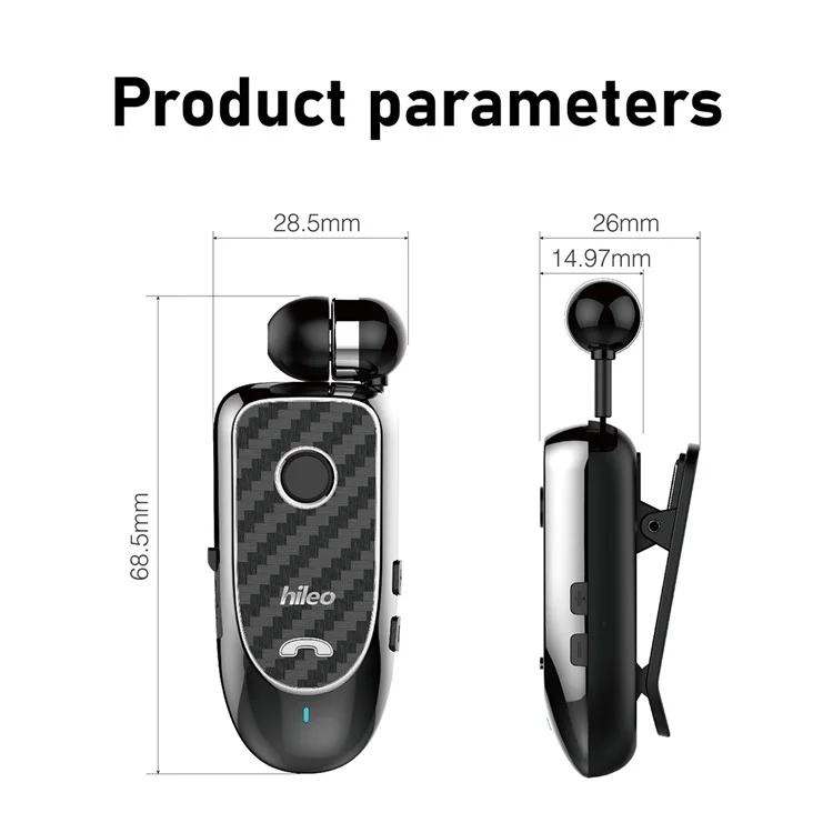 Hileo Hi60 Clip-on Style Bluetooth Headset Single Ear Wireless Headphone Stretchable Business Ecoutphone For Driving - Bleu