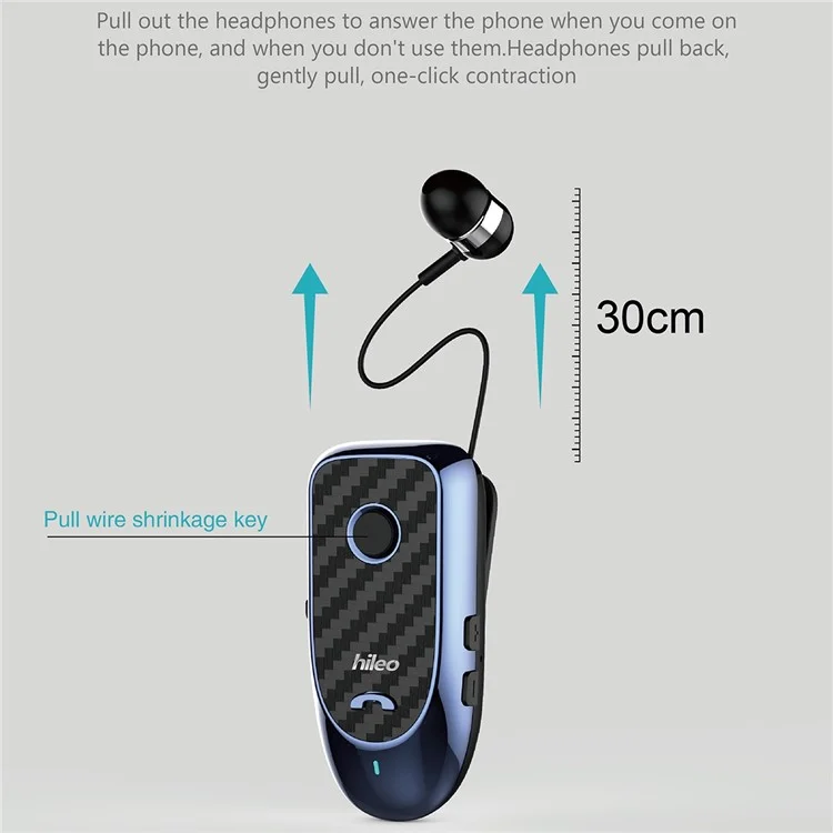 Hileo Hi60 Clip-on Style Bluetooth Headset Single Ear Wireless Headphone Stretchable Business Ecoutphone For Driving - Bleu