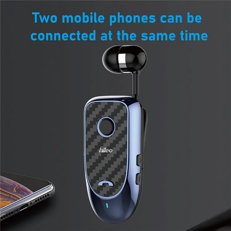 Hileo Hi60 Clip-on Style Bluetooth Headset Single Ear Wireless Headphone Stretchable Business Ecoutphone For Driving - Bleu