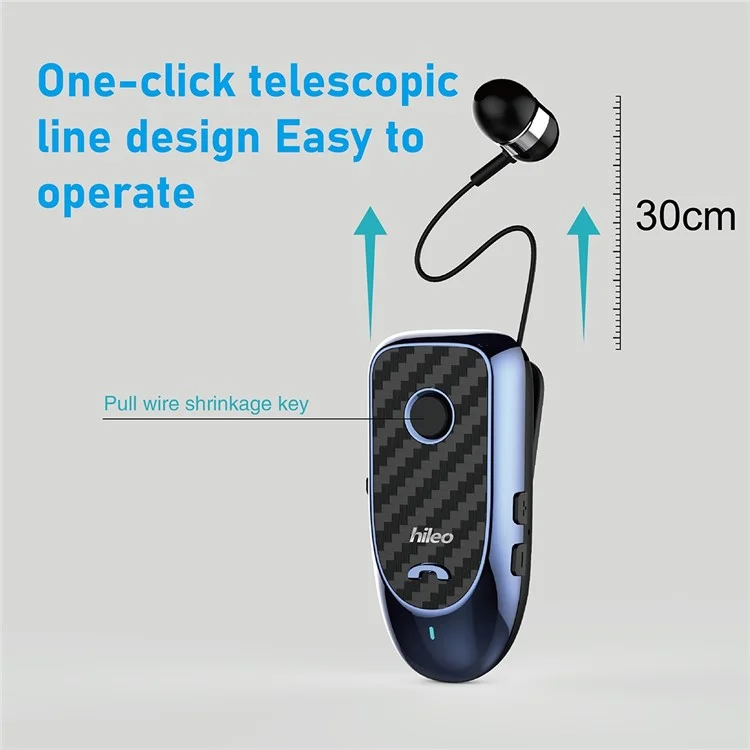 Hileo Hi60 Clip-on Style Bluetooth Headset Single Ear Wireless Headphone Stretchable Business Ecoutphone For Driving - Bleu
