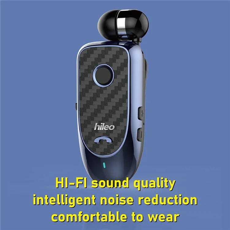 Hileo Hi60 Clip-on Style Bluetooth Headset Single Ear Wireless Headphone Stretchable Business Ecoutphone For Driving - Bleu