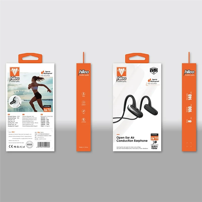 HILEO Hi70 Auscultadores de Condução Aérea Bluetooth Compatíveis, Auriculares Desportivos para Corrida com Som Estéreo, Auscultadores Impermeáveis - Azul