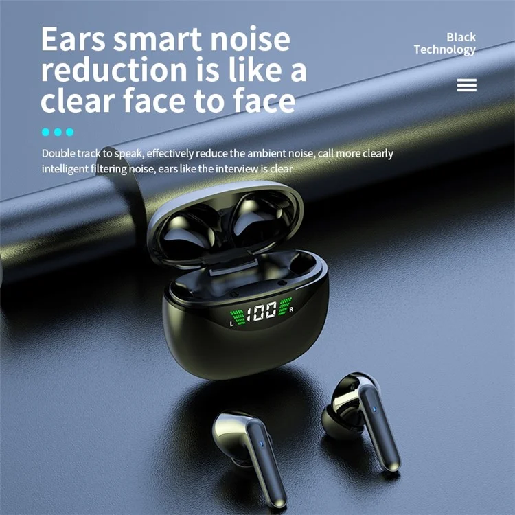 VG121 Low-Delay Wireless Bluetooth-compatible Earbuds Touch Control HD Clear Sound TWS Earphone with LED Battery Display - Black