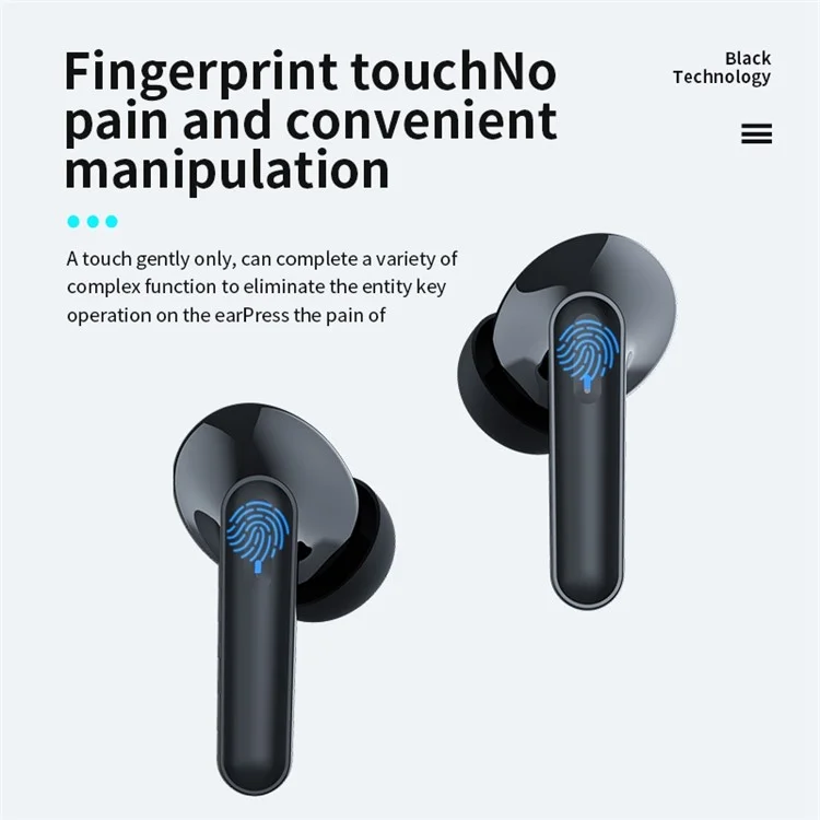 VG121 Low-Delay Wireless Bluetooth-compatible Earbuds Touch Control HD Clear Sound TWS Earphone with LED Battery Display - Black