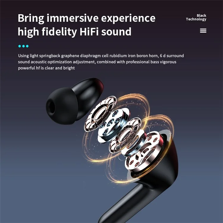 VG121 Low-Delay Wireless Bluetooth-compatible Earbuds Touch Control HD Clear Sound TWS Earphone with LED Battery Display - Black