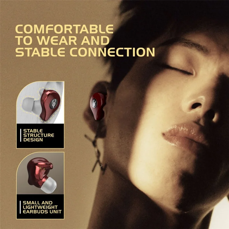 SABBAT E16 Wireless Bluetooth-compatible Headset In-Ear TWS Headset Portable Lightweight Earphones with Charging Case - Red