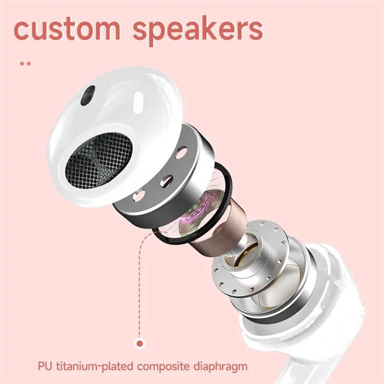 HXSJ S28 Wireless Headset for Girls TWS Earbuds with Make-up Mirror, LED Display, Bluetooth-compatible V5.3 Earphones for Travel Workout Running - White