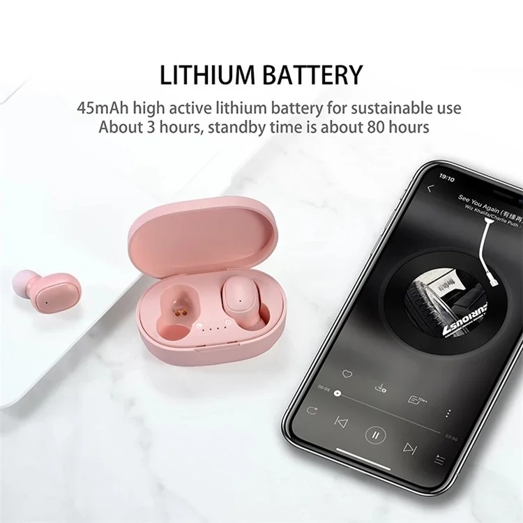 A6S Wireless Bluetooth-compatible Headset Mini Binaural In-Ear Music Headphones Noise Reduction TWS Earbuds with Charging Case - Black