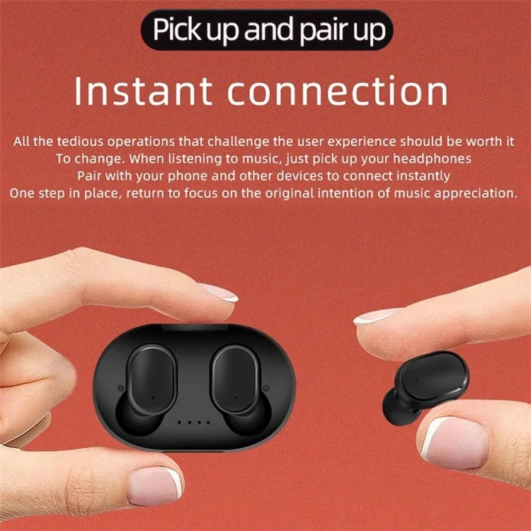 A6S Wireless Bluetooth-compatible Headset Mini Binaural In-Ear Music Headphones Noise Reduction TWS Earbuds with Charging Case - Black