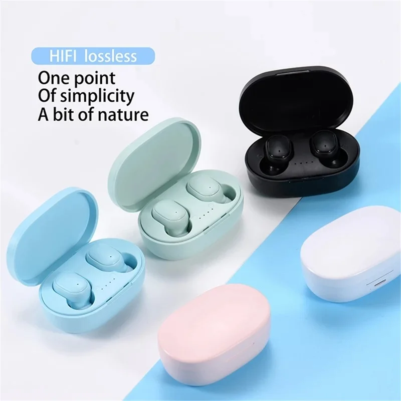 A6S Wireless Bluetooth-compatible Headset Mini Binaural In-Ear Music Headphones Noise Reduction TWS Earbuds with Charging Case - White