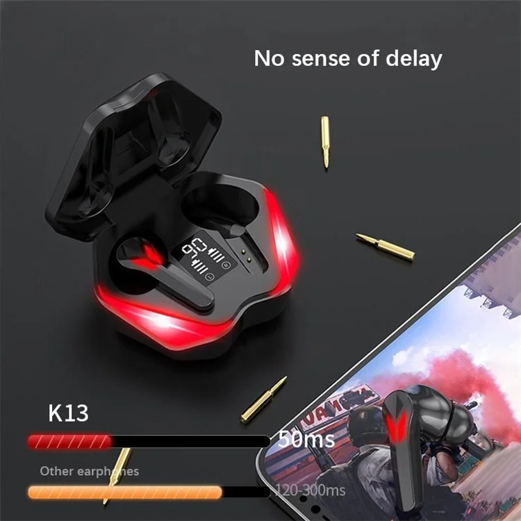 J13 Bluetooth-compatible Earbuds Binaural In-Ear Gaming Headset Dual Mode E-Sport Headphone with Digital Display / Breathing Light
