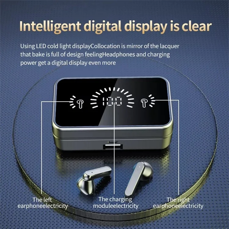 S20 Mini Bluetooth-compatible 5.3 Music In-ear Headset Wireless Earphone HiFi Sound Sports Headphone with Digital Display Charging Case