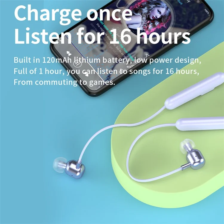 Q60 Bandada de Pescoço Sem Fio Fone de Ouvido Bluetooth Pendurado Esportes Ergonômicos Fone de Ouvido de 360 ​​graus HiFi Fone de Ouvido de Som - Verde Fluorescente
