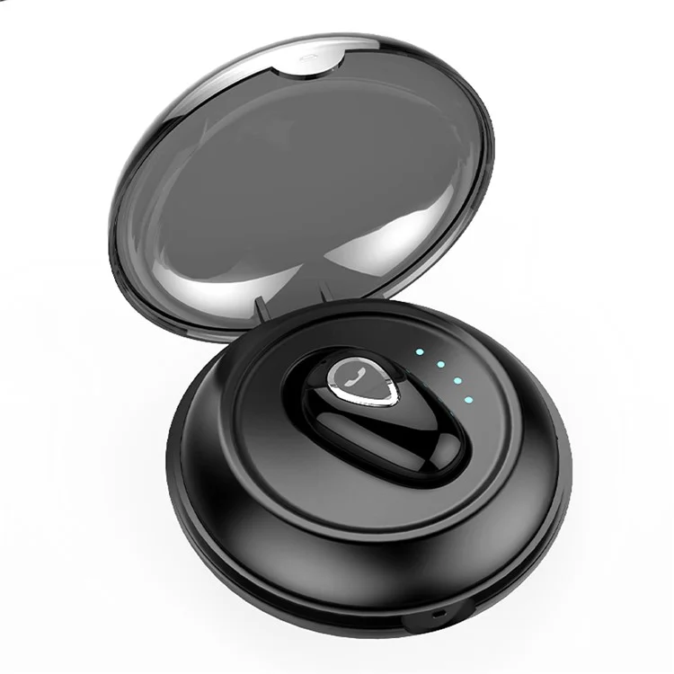 YX01 Single Ear Bluetooth Headset Wireless Mini Earphone Sports Running with Charging Case and Charging Cable - Black