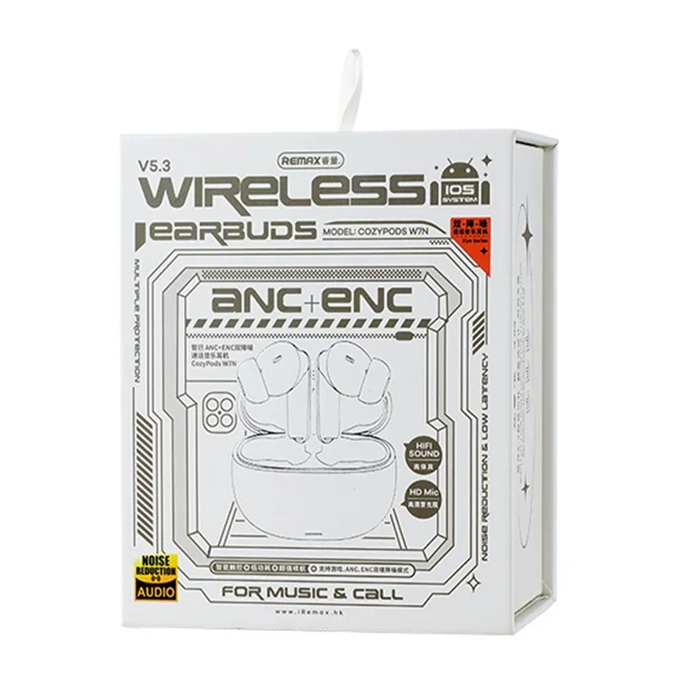 REMAX CozyPods W7N ANC+ENC Noise Reduction Earphones No Latency Wireless Bluetooth-compatible 5.3 Earbuds - White