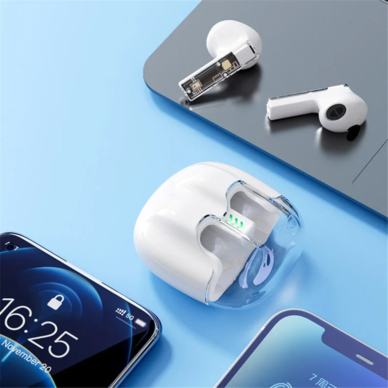 AZEADA BT119 TWS Wireless Headset Portable Bluetooth-compatible Earbuds Transparent Headphone with Charging Case - White