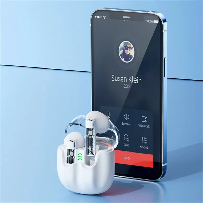 AZEADA BT119 TWS Wireless Headset Portable Bluetooth-compatible Earbuds Transparent Headphone with Charging Case - White