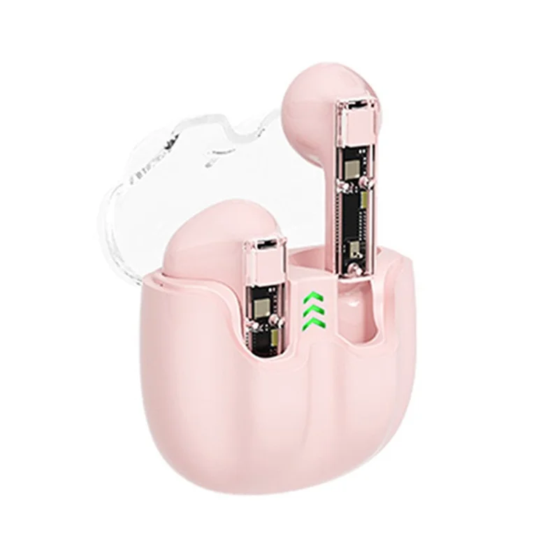 AZEADA BT119 TWS Wireless Headset Portable Bluetooth-compatible Earbuds Transparent Headphone with Charging Case - Pink