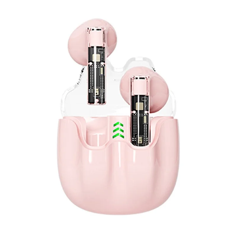 AZEADA BT119 TWS Wireless Headset Portable Bluetooth-compatible Earbuds Transparent Headphone with Charging Case - Pink