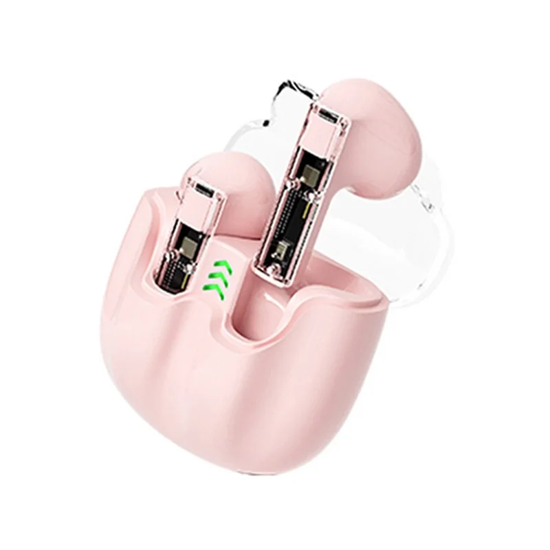 AZEADA BT119 TWS Wireless Headset Portable Bluetooth-compatible Earbuds Transparent Headphone with Charging Case - Pink