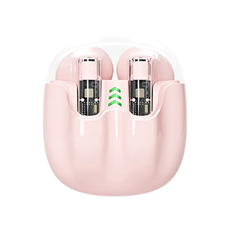 AZEADA BT119 TWS Wireless Headset Portable Bluetooth-compatible Earbuds Transparent Headphone with Charging Case - Pink