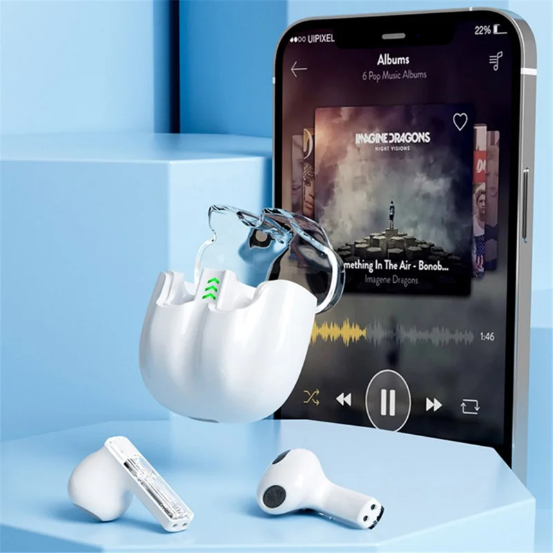 AZEADA BT119 TWS Wireless Headset Portable Bluetooth-compatible Earbuds Transparent Headphone with Charging Case - Pink