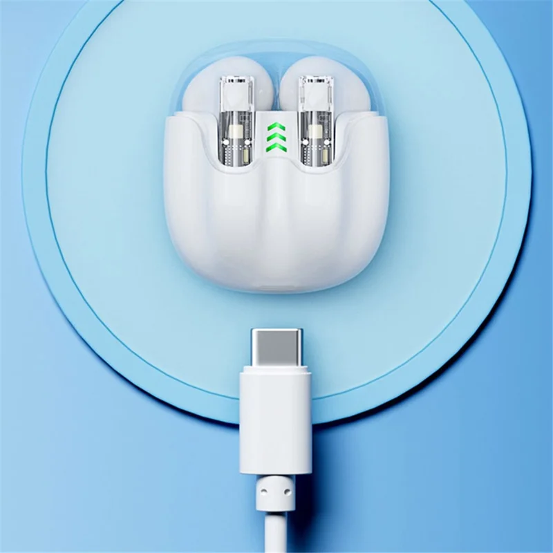 AZEADA BT119 TWS Wireless Headset Portable Bluetooth-compatible Earbuds Transparent Headphone with Charging Case - Pink